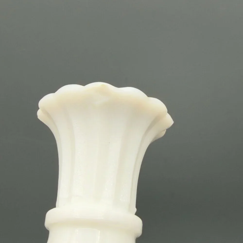 Vintage Milk Glass Bud Vases Set Of 2 Diamond Pattern Scalloped Rim